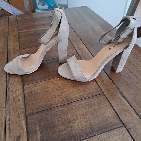 Torrid Two-Strap Taupe Tapered Heel Suede-Like Size 8 - Picture 2 of 6
